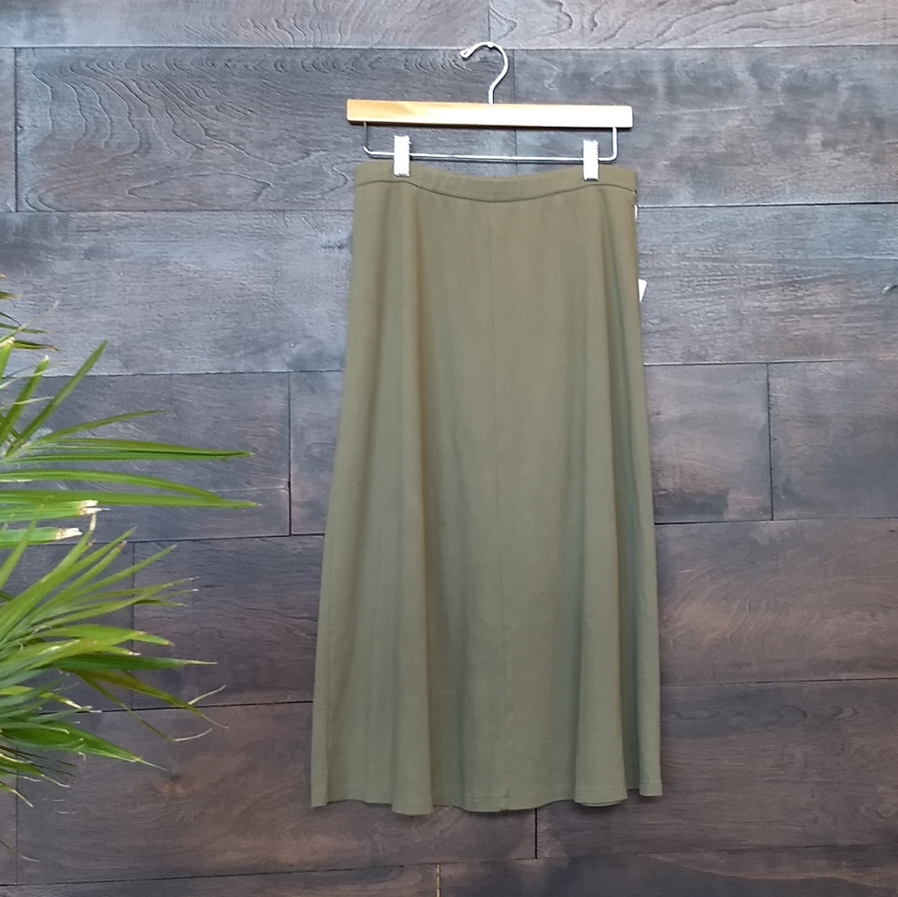 Lands' End Olive Knit Cotton Skirt
